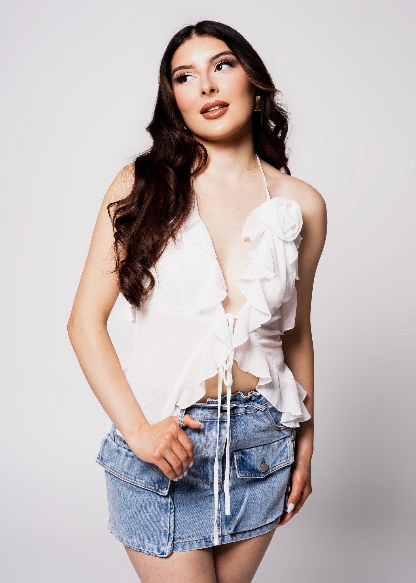 Ruby Tie Halter Top (White)