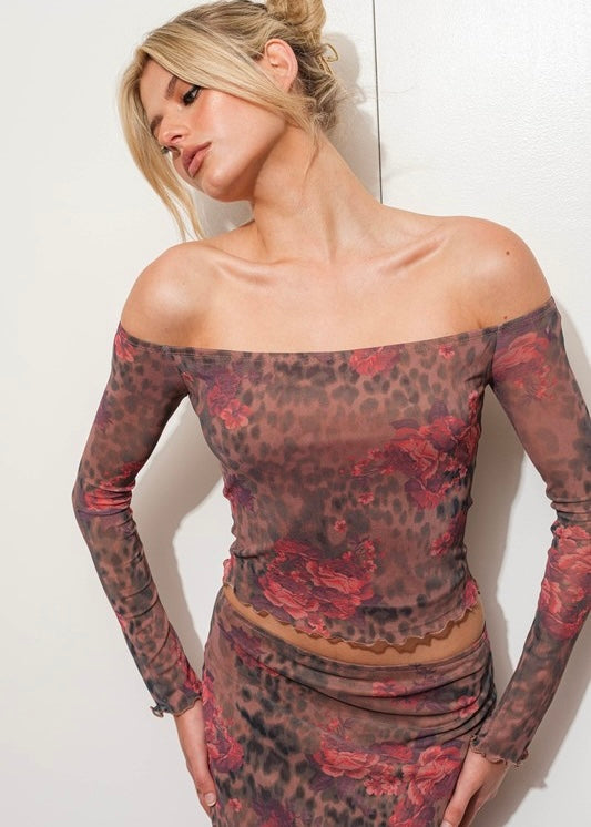 Leopard Floral Off The Shoulder Top