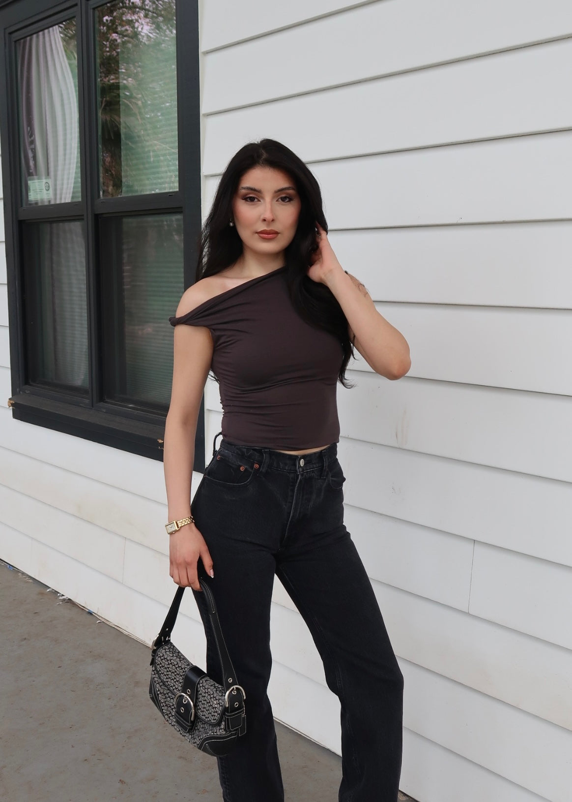 Shoulder Twist Top (Washed Black)