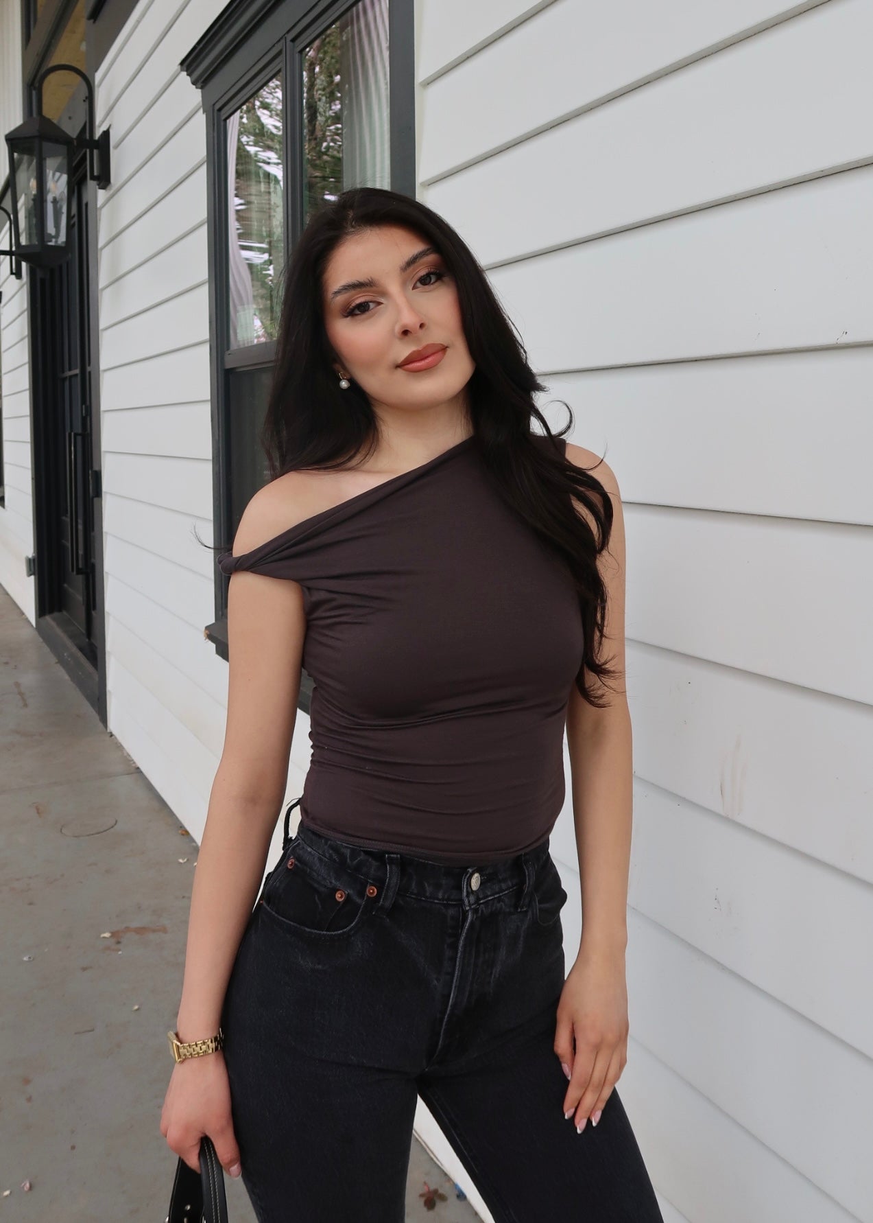 Shoulder Twist Top (Washed Black)