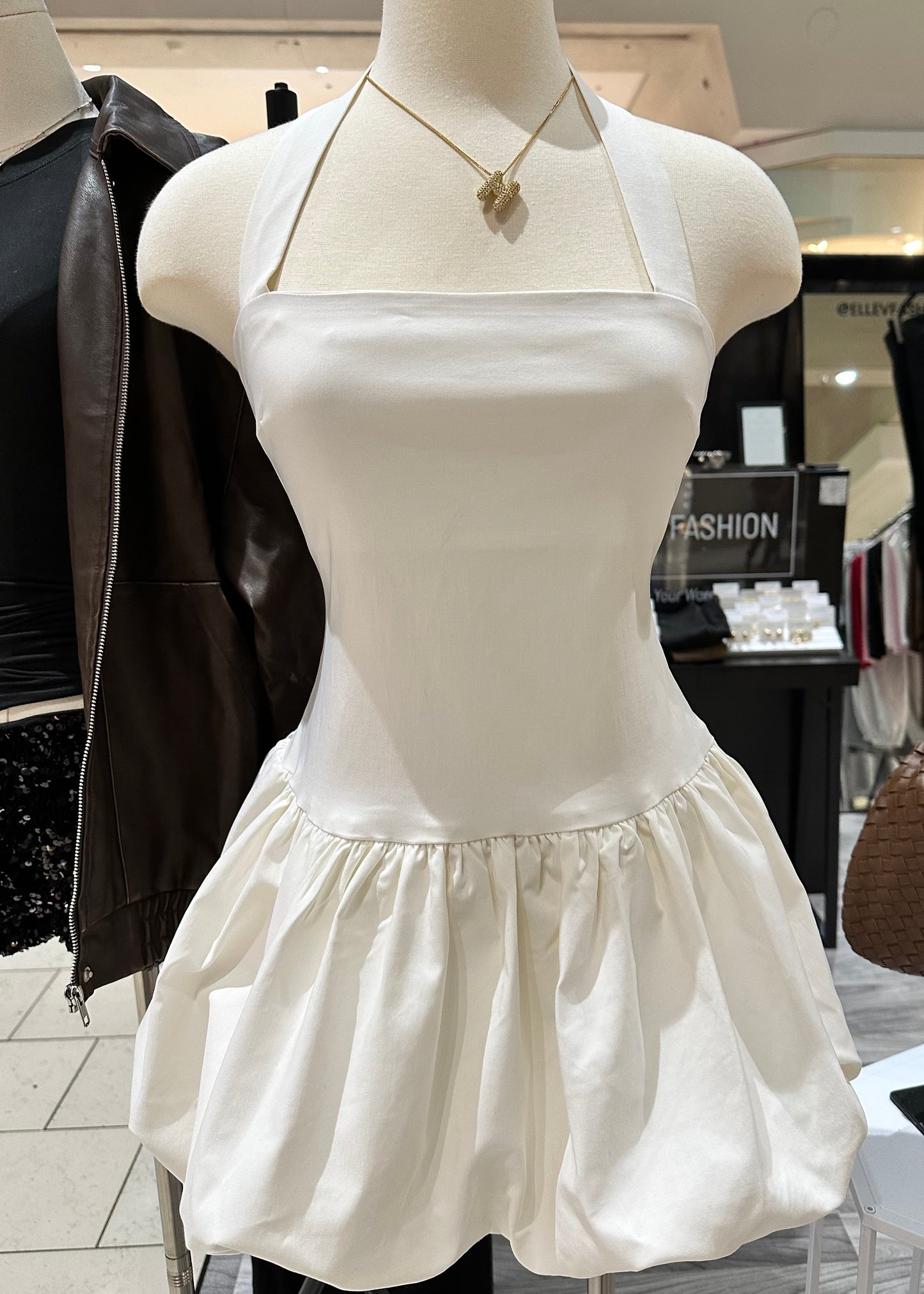 Housewife Halter Bubble Dress (White)