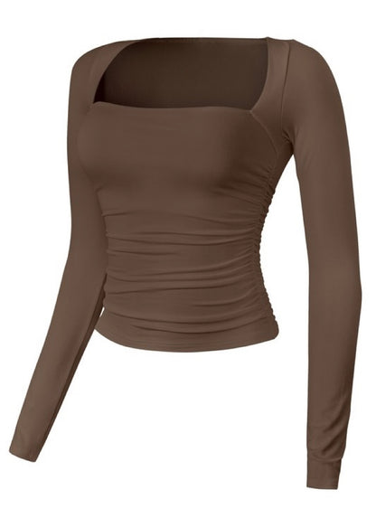 EV Basic SQ Ruching Long Sleeve (Brown)