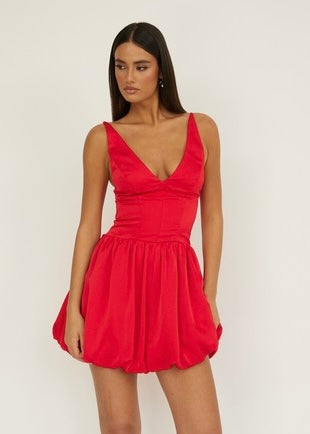 Red Bubble Bottom Mini Dress