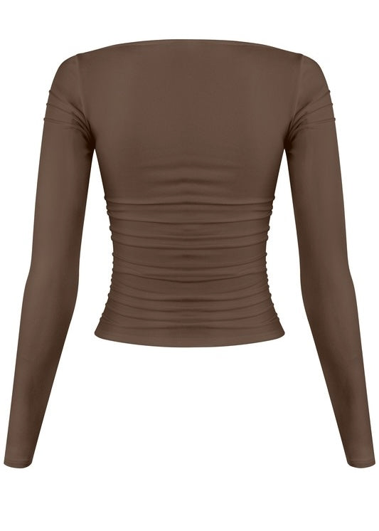 EV Basic SQ Ruching Long Sleeve (Brown)