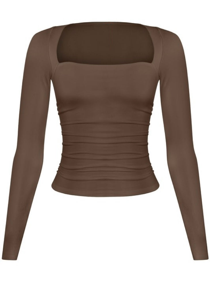 EV Basic SQ Ruching Long Sleeve (Brown)