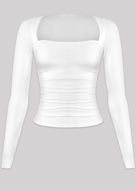 EV Basic SQ Ruching Long Sleeve (White)