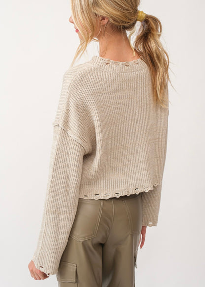 Erica Cropped Knit Sweater (Ivory)