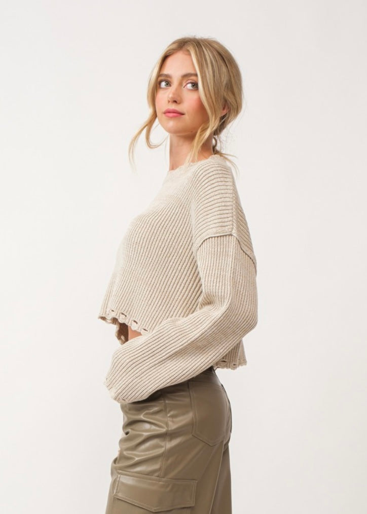 Erica Cropped Knit Sweater (Ivory)