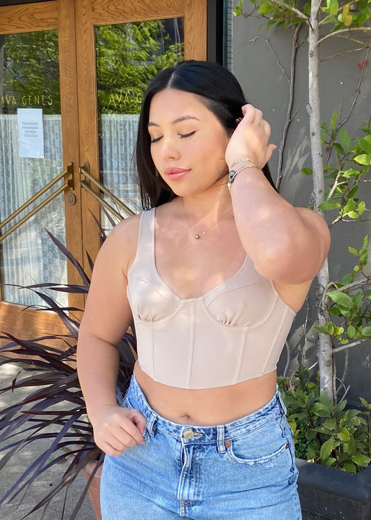 Carli Corset Bustier Tank Top (Beige)